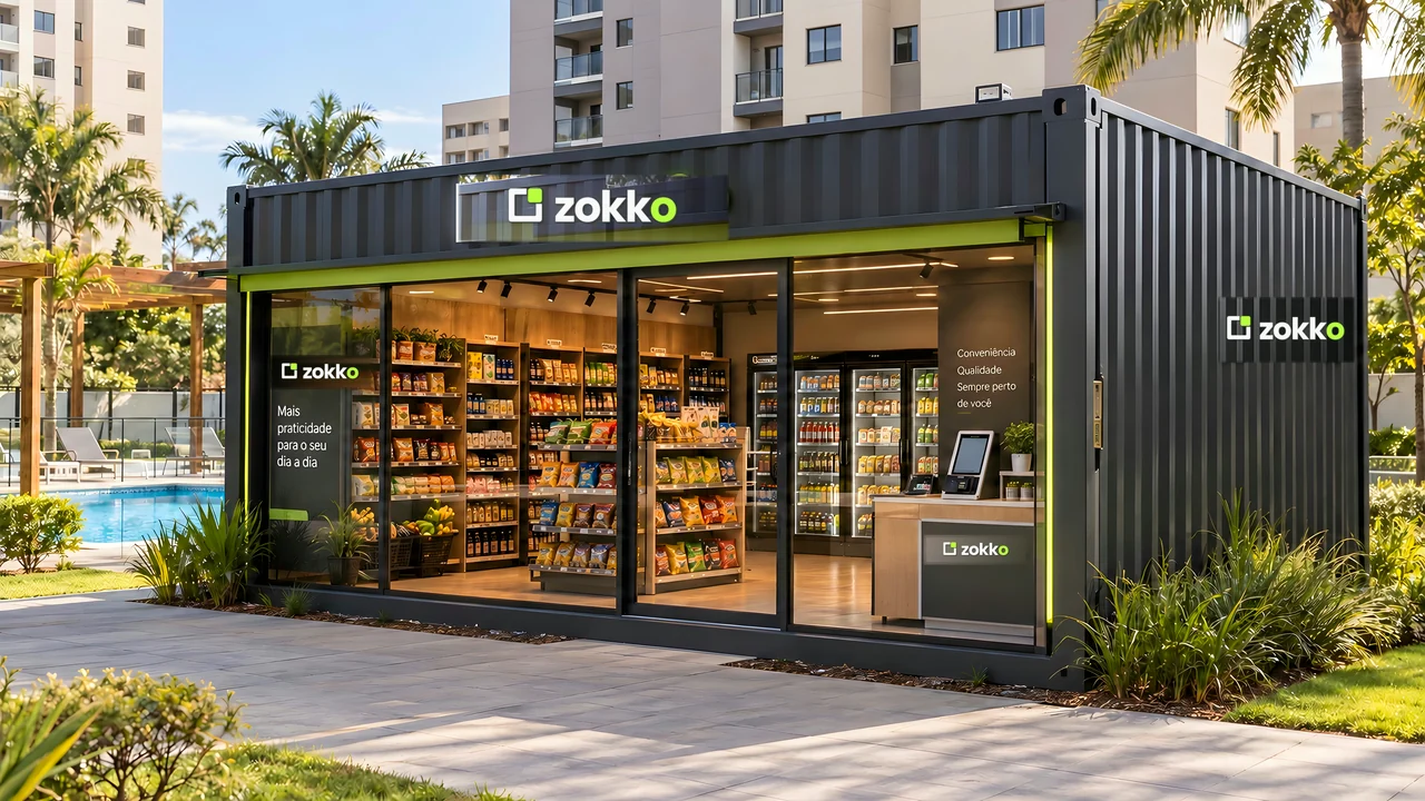 Projeto conceitual da Zokko Station, mercado autônomo em estrutura externa.